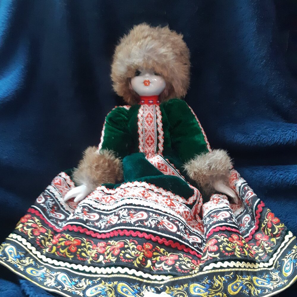 Vintage porcelain handpainted russian doll folklore
